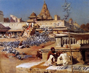 Indienne œuvres - Nourrir les pigeons sacrés Jaipur Indienne
